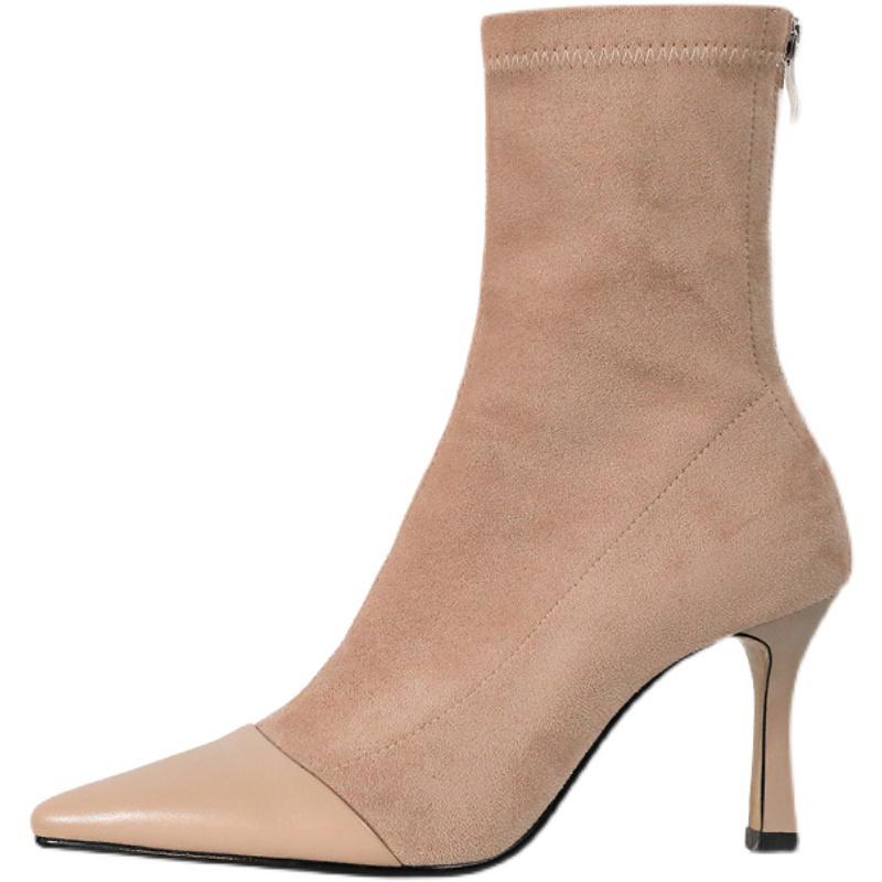 Женские эластичные сапоги-носки на тонком каблуке, модные, элегантные, с острым носком, короткие, осенние, женские, вечерние, стриптизершные туфли