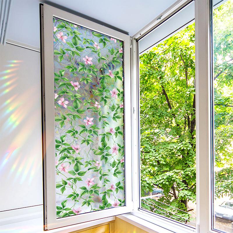 1 Sheet Glass Window Film Double-sided Viewing Stained Removable Glass Sticker Colorful Flower & Vine Window Stickers PVC