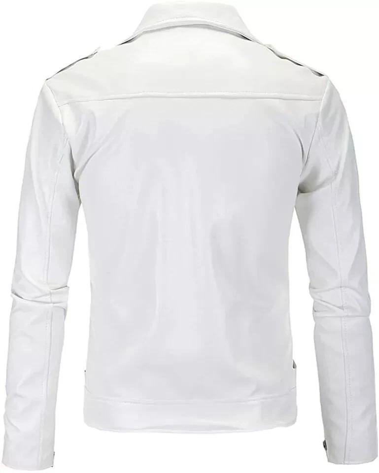 Стильная мужская куртка из натуральной овчины, белая кожа, ручная работа, классная, байкерская, мягкая