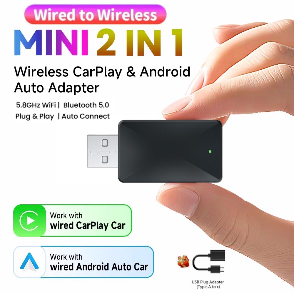 Мини CarPlay Android Auto беспроводной адаптер 2в1 Smart Box Dongle Bluetooth WiFi быстрое подключение Plug & Play для OEM проводной Carplay