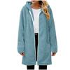 Women's Fashionable Coat Solid Color Long Sleeved Pocket Loose Hooded Zipper Plush  Jacket