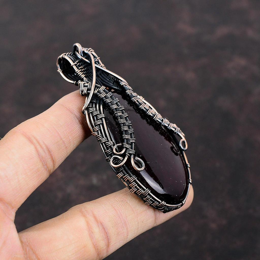 Red Fire Labradorite Pendant Copper Wire Wrapped Gemstone Jewelry Copper Pendant Handmade Boho Style Jewelry Wire Wrap Pendant Gift For Him