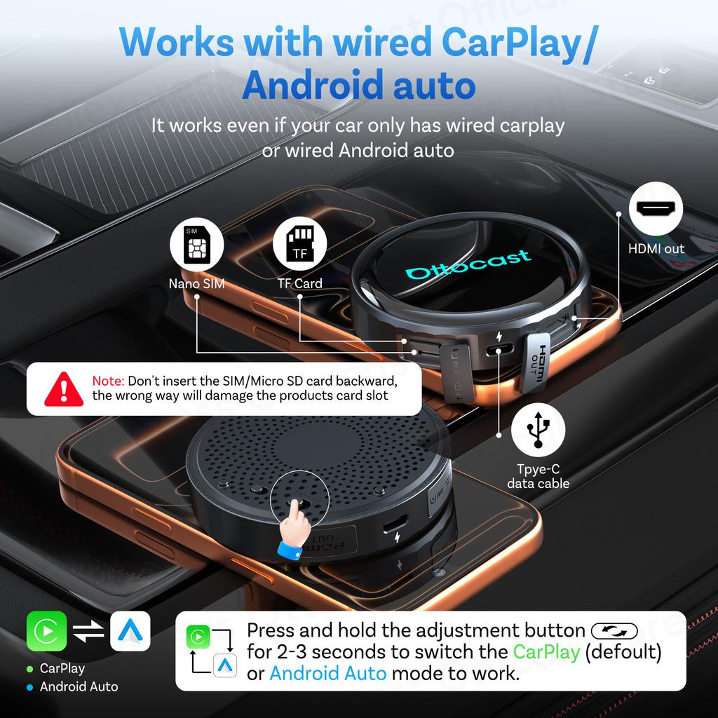 OTTOCAST P3 PRO AI Box Смарт SM6225 Android Box Беспроводной CarPlay Android Auto Голосовой AI Автомобильные Аксессуары для VW Toyota Benz