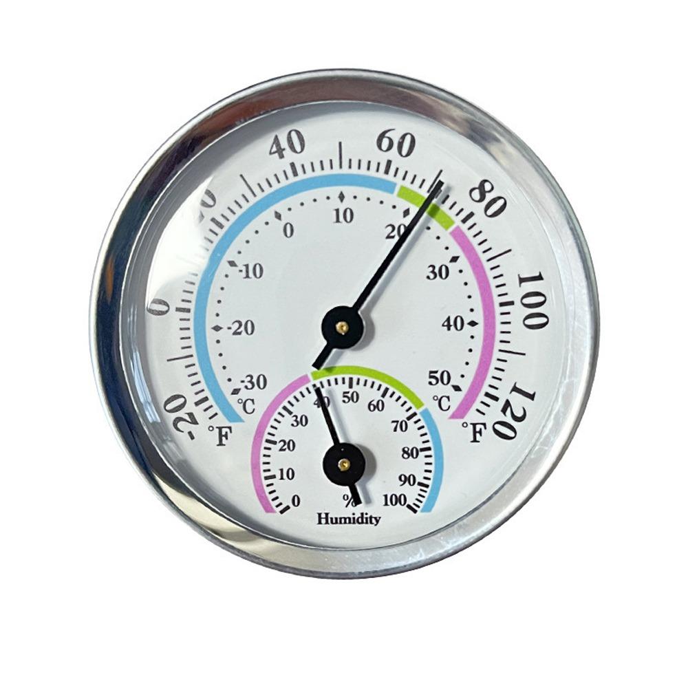 2 in 1 Gauge Mini Pointer Thermometer No Battery Required Diameter 58MM Temperature Meter Metal Case -30℃~50℃ Range