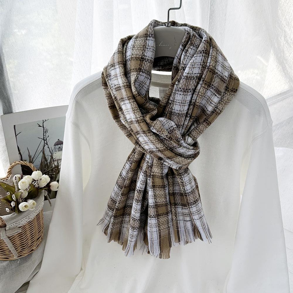 Plaid Imitation Cashmere Winter Scarf Fashionable and Warm Office Shawl for Women with Short Beards
