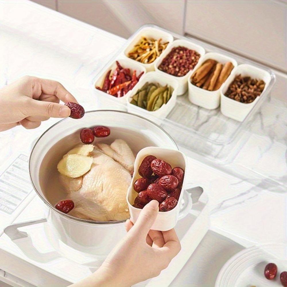 1Pack Kitchen Plastic Seasoning Storage Box with Lid and Handle Spice Storage Container Multifunctional 8 Grids Storage Box