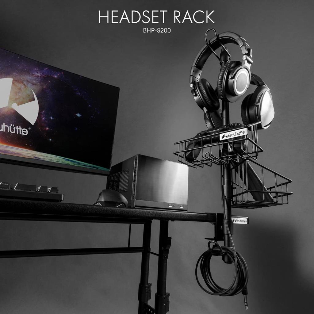 Bauhutte Headset Stores and Charges Adjustable Angle and Headphone Tabletop or Storage Tower, BHP-S200-BK, Controllers, Height, Stand, Under-Desk