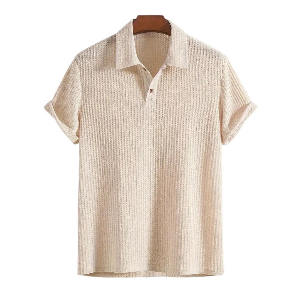 Men's Fashion Knitted Polo Shirts Short Sleeve Turn-down Collar Colid Color Simple T-shirt Top