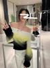 Versatile Gradient One-Shoulder Sweater - Brown/Black or Yellow/Black Color Block