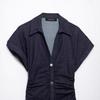 2025 Women's Spring Fashion Lapel Denim Midi Dress - European & American Style, Short-Sleeve