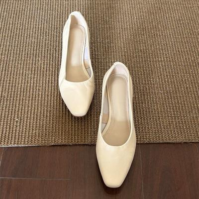 Версия из овчины~ Элегантные и простые, для通勤, универсальные, модные, с легким вырезом, толстым каблуком, одинарные туфли, женские, в ретро-стиле, с мягкой подошвой, для работы