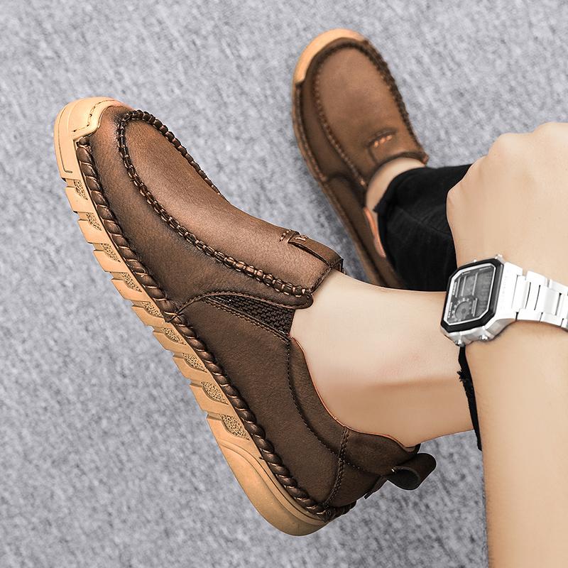 Новые мужские кожаные повседневные туфли, кожаные мокасины ручной работы, удобные мужские туфли, качественные мокасины на плоской подошве, мужские кроссовки