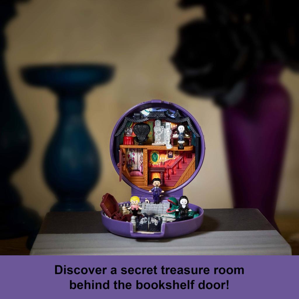 Polly Pocket Collector Addams Family Special Edition with 4 Character Figures and 10 Accessories Playset, Compact,