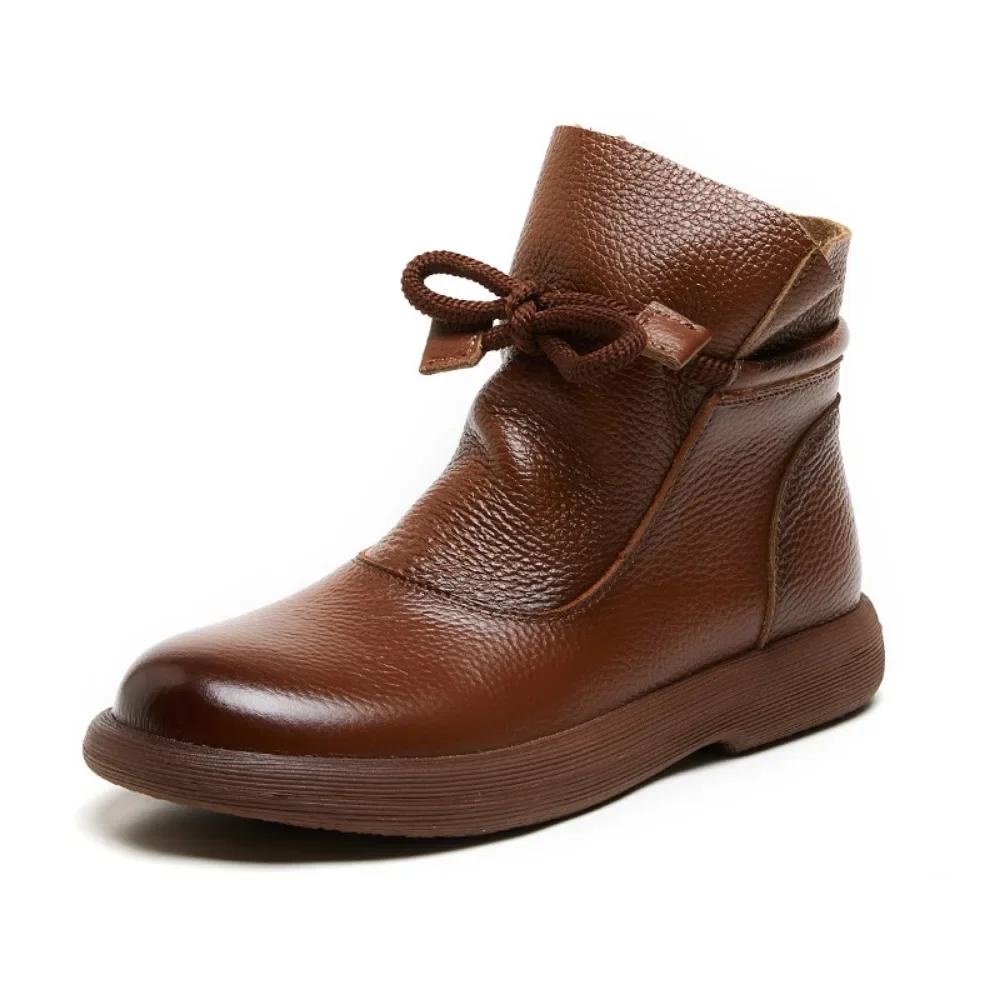 Теплые сапоги из натуральной кожи и шерсти, зимние женские ботильоны, хлопковая обувь, нескользящие женские сапоги с плоской подошвой и мягкой подошвой