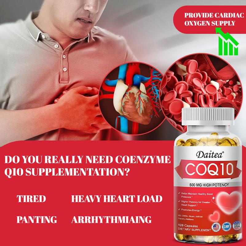 CoQ10 Coenzyme Q10 Capsules 500mg High Potency with Resveratrol, MCT, 120 Count Dietary Supplement