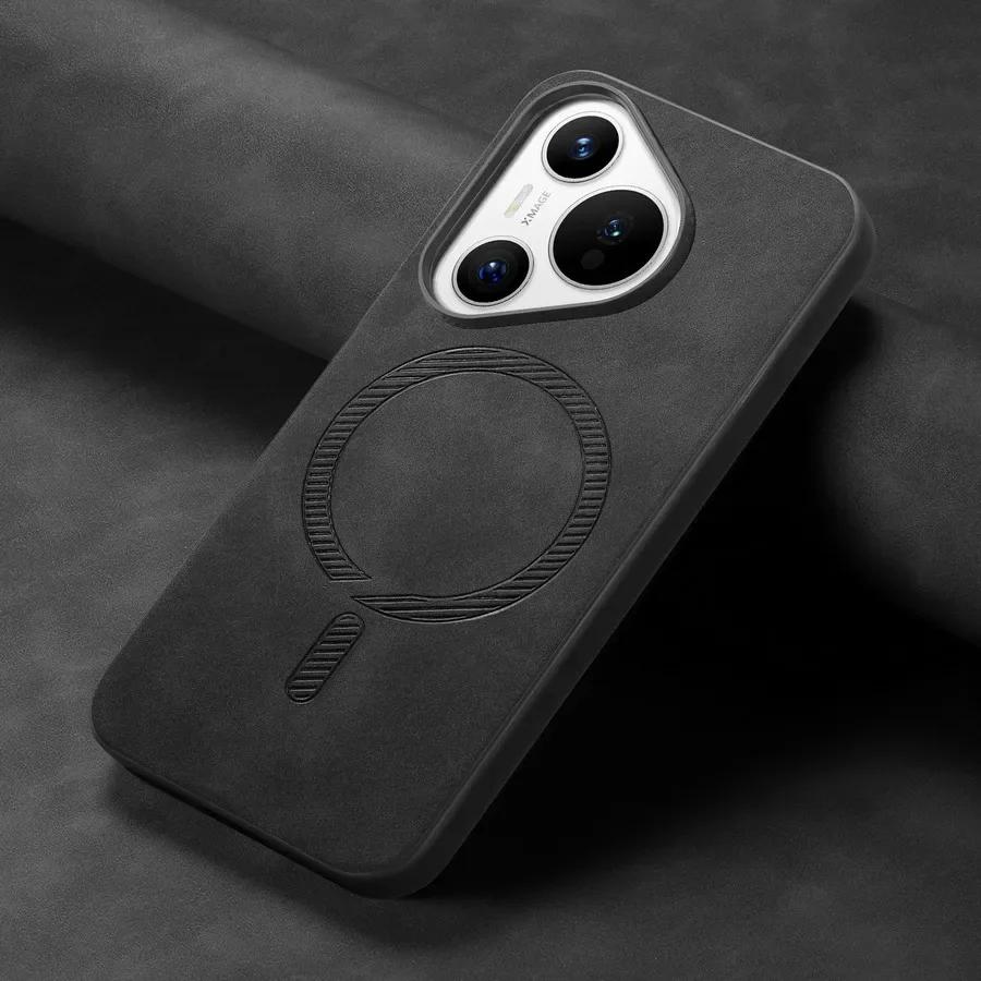 Для Pura 70 Ultra 70pro Plus Роскошный деловой кожаный чехол для беспроводной зарядки Magsafe Magnetic Huawei Pura 70 Pro+ Защитный бампер