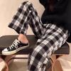 Women's Plaid Pajama Trousers: Comfortable, Loose-Fitting, Thin, Anti-Mosquito, Suitable for Home or Outdoor Wear with Wide Legs.