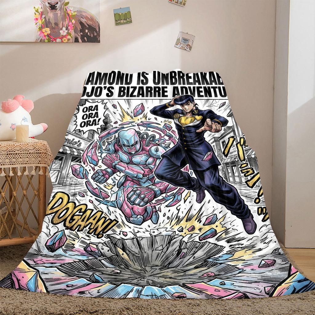 JOJO Bright 2D Print Flannel Blanket, Anime Theme for Bed Couch, Soft Travel Picnic Throw Blanket_LIAN