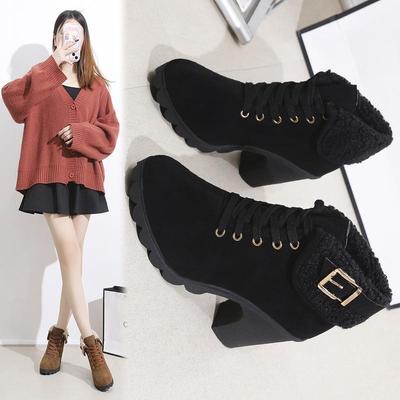 Европейские и американские импортные короткие ботинки женские осенне-зимние со шнуровкой и фланцем на толстом каблуке короткие женские ботинки Martin на высоком каблуке