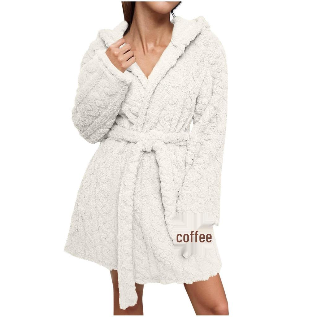 Женский пушистый халат с капюшоном - Европейский и американский стиль, теплая осенне-зимняя пижама