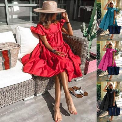 Лоскутное платье большого размера в стиле ретро, ​​женские элегантные платья миди с круглым вырезом и рукавами с рюшами, летний женский сарафан трапециевидной формы с рюшами, Vestidos