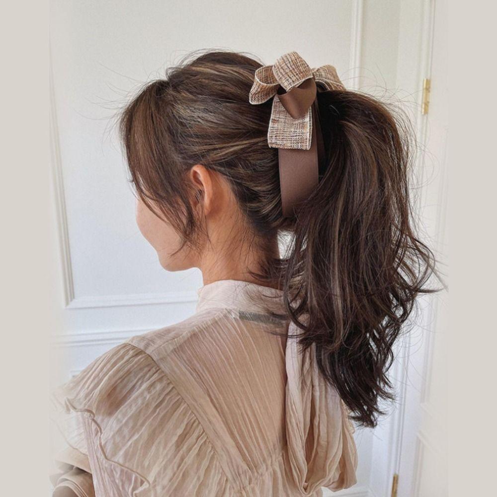 Ponytail Holder Cloth Banana Clip Hairpin Bowknot Hair Clip Cute Bow Vertical Clip Girls
