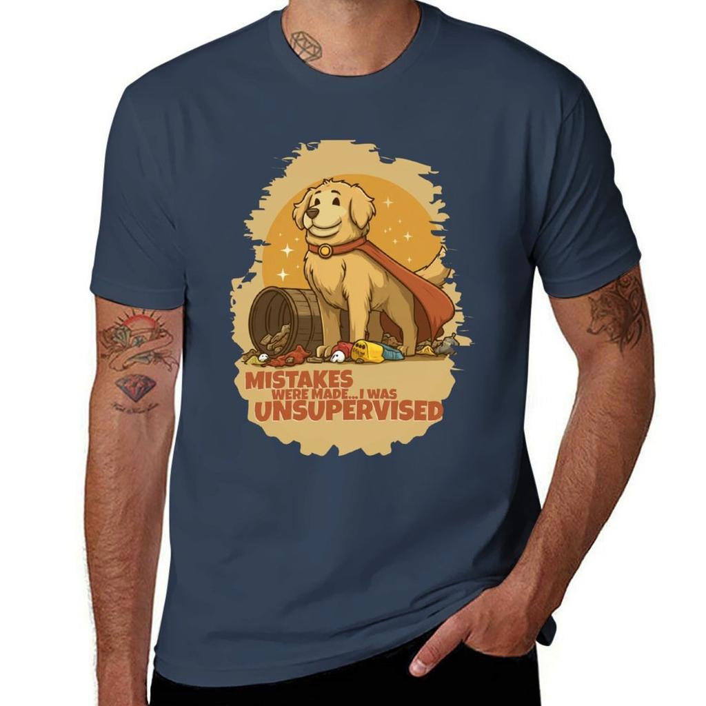 Funny Golden Retriever In Cape  I Was Unsupervised Dog Art Tshirt Casual Loose Daily Wear Tshirt