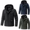 Mens Casual Outdoor Pocket Solid Color Fashion Winter Hooded Removable Tooling  Jacket
