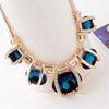 Women Shiny Pendant Chain Choker Short Statement Bib Blue Necklace