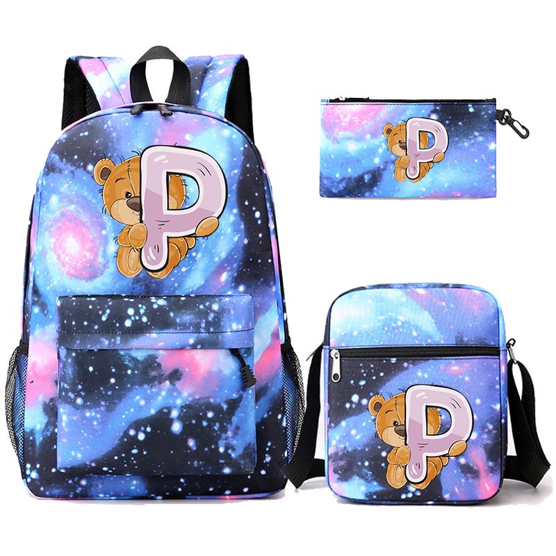 3 шт./компл., рюкзак с 26 английскими буквами, рюкзак для мальчиков и девочек, кавайная сумка на плечо, пенал, студенческая сумка