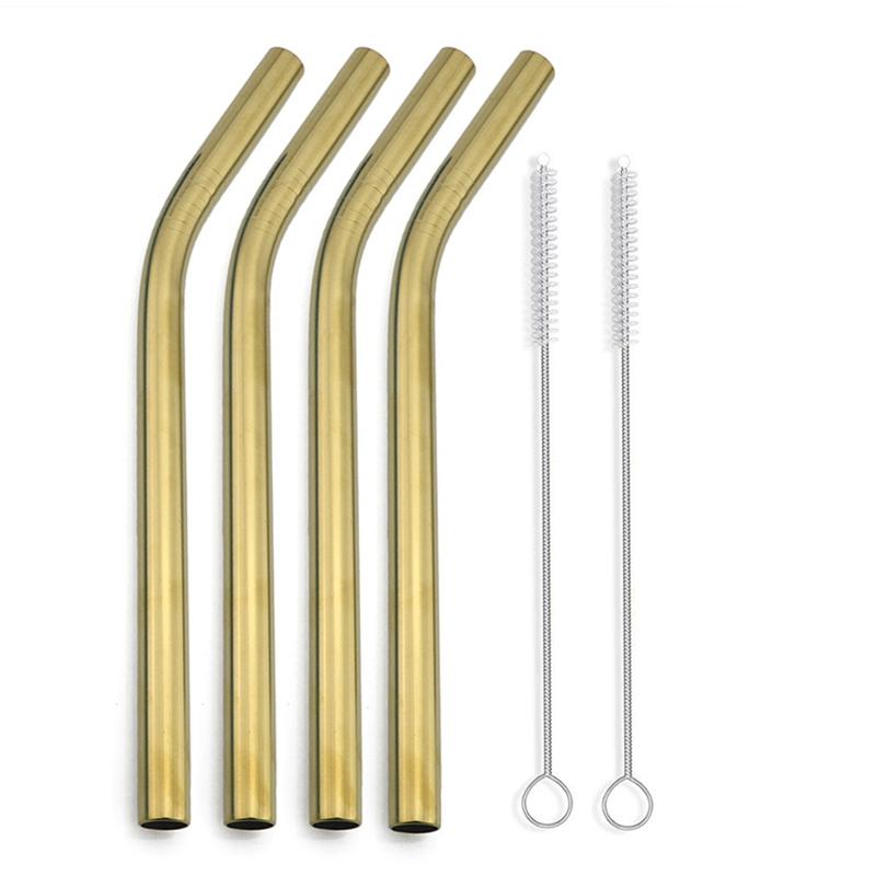 4 шт. 12 мм Металлические соломинки для питья Многоразовые Набор соломинок из нержавеющей стали 304 со щеткой Соломинка для чая с пузырьками Смузи Аксессуар для вечеринки в баре