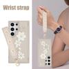 Phone Case for Samsung Galaxy S25 Ultra Edge S24 Plus S23 FE S22 A06 A07 A26 A17 Flower Card Wallet Hand Strap Leather Cover