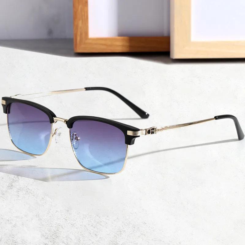 Trendy Square Sunglasses Women Men Vintage Half Frame Gradient Lens Sun Glasses for Men Outdoor Sport Eyewear UV400