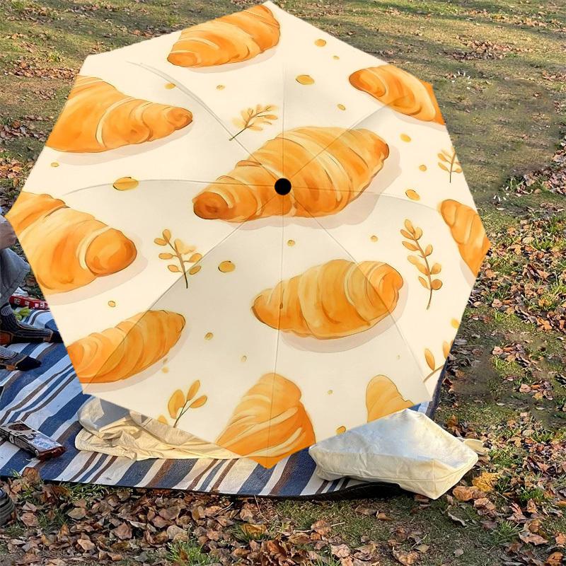 1PC Croissant Pattern Umbrella-8-Rib Reinforced, Automatic Open, Lightweight & Durable, Cute Fashion Accessory for Outdoor-T363
