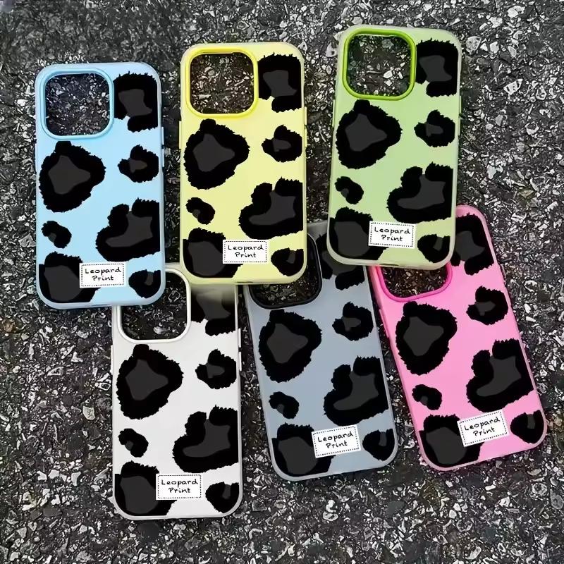 Простой Черный Чехол-Жвачка с Леопардовым Принтом для iPhone 17 AIR 16 15 14 13 12 11 PRO MAX PLUS Y2K Ударопрочный Силиконовый Чехол