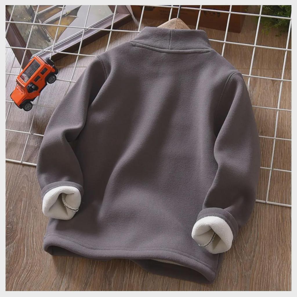 Теплая рубашка из бархата для мальчиков, осень-зима, с полувысоким воротником - утолщенная, однотонная