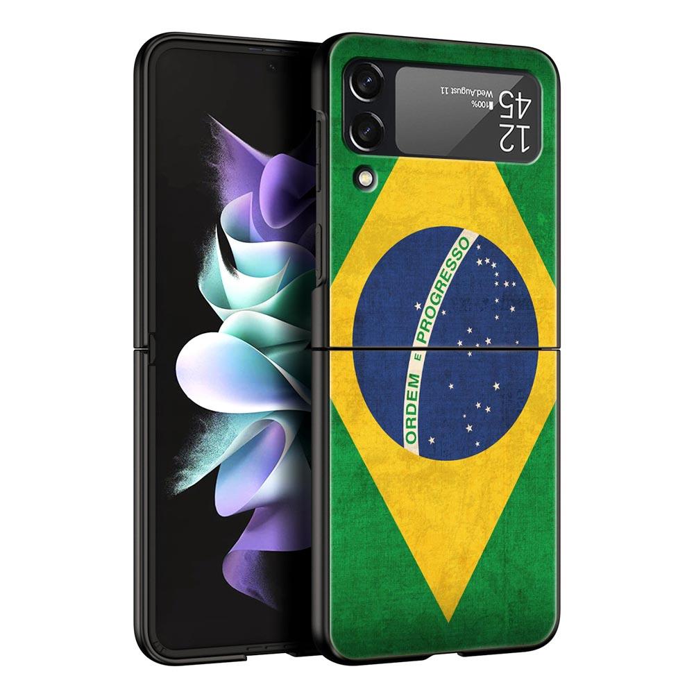 Чехол для телефона с футбольным флагом Бразилии для Samsung Galaxy Z Flip 3 4 5, черный складной жесткий защитный чехол для мобильного телефона