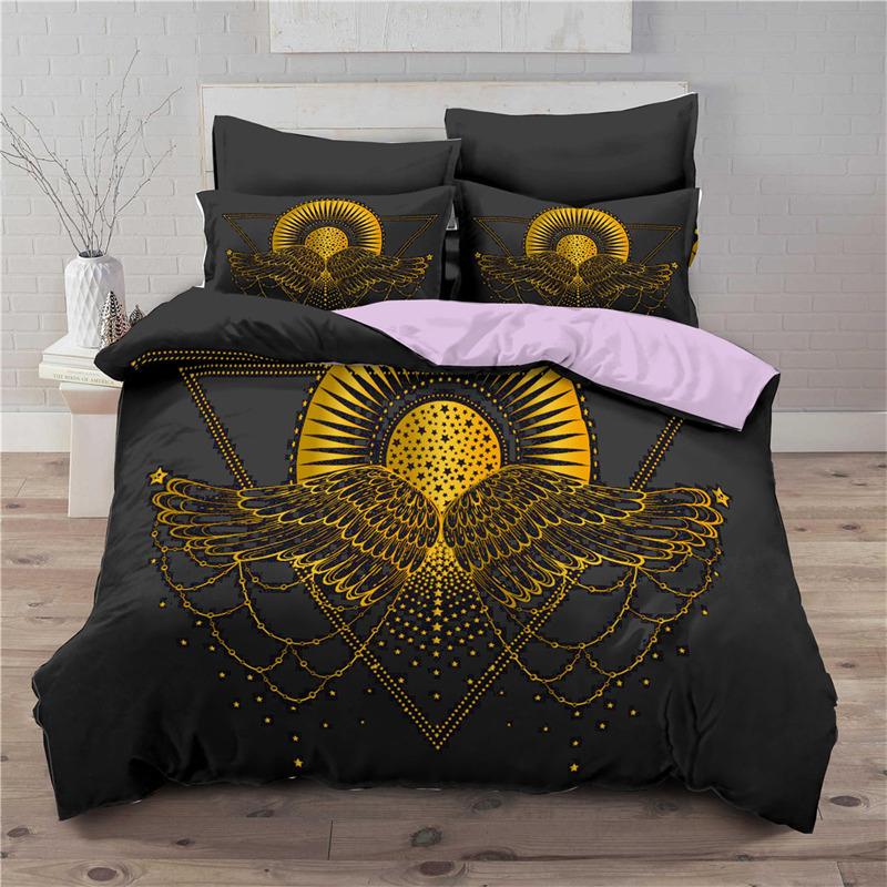 3D Geometric Bedding Set Bohemian Style Sun Eye Star Floral Wing Abstract Pattern Print Duvet Cover Microfiber King Quilt Cover