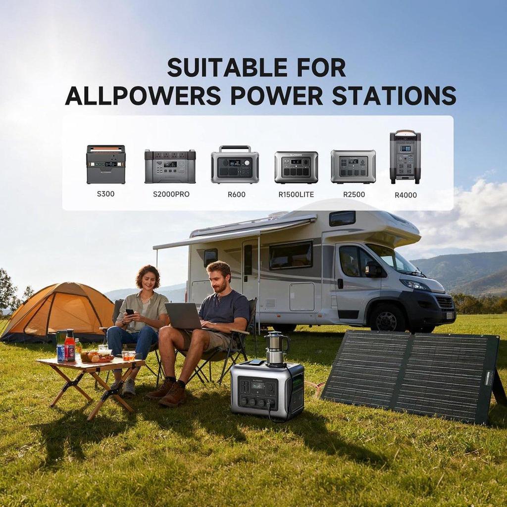 Солнечная панель ALLPOWERS SE100 100 Вт, Складная солнечная панель IP68, Монокристаллические солнечные панели с эффективностью 25% для портативных электростанций серий S и R