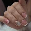 French Minimalist Rhinestone Butterfly Short Press-On Nails for Women