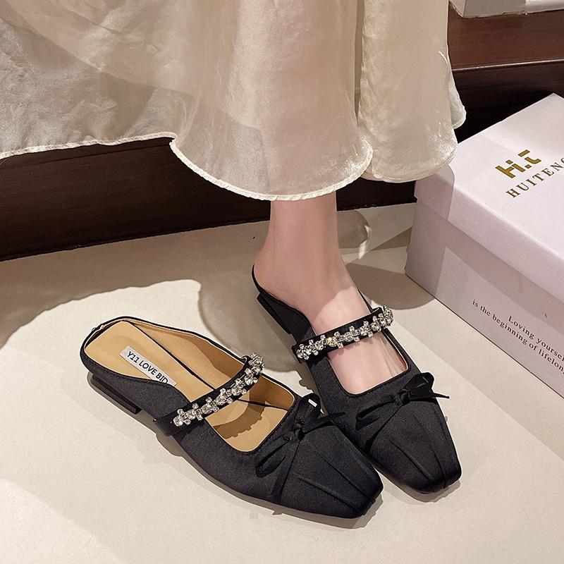 Мода Новая Мода Женская Летняя Мода Мюли на Низком Каблуке Квадратный Носок Слипоны Платье Слайды Удобные Тапочки для Вечеринки и Повседневной Носки