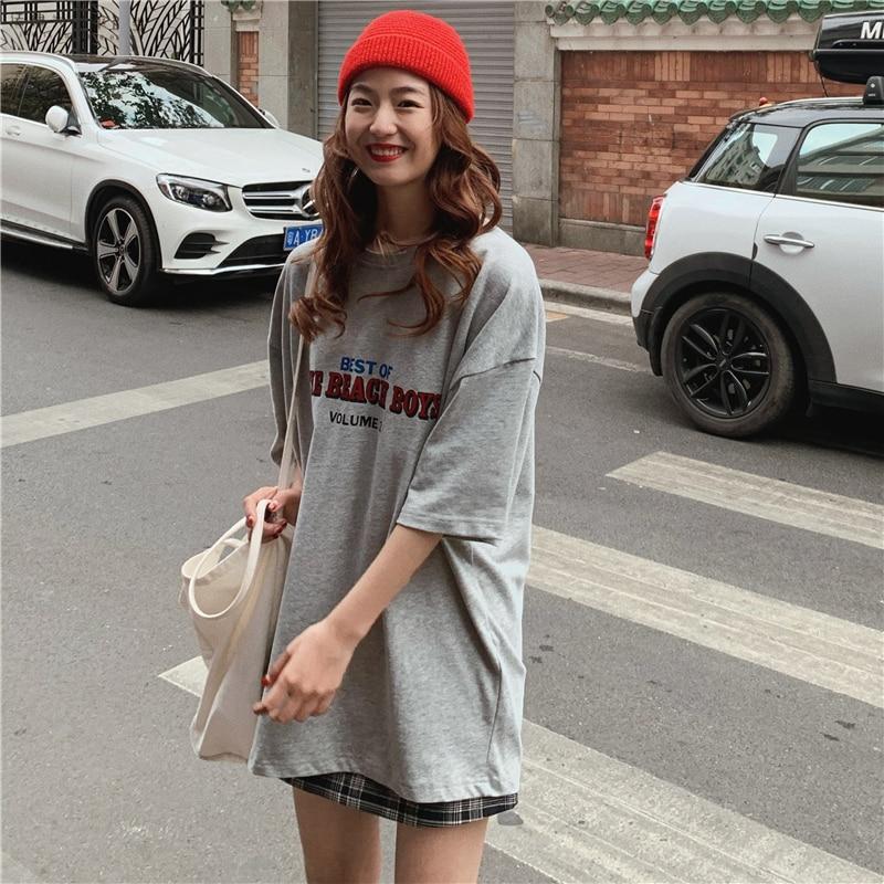 Повседневные свободные модные базовые универсальные футболки с буквенным принтом в стиле оверсайз, студенческие уличные женские футболки с короткими рукавами