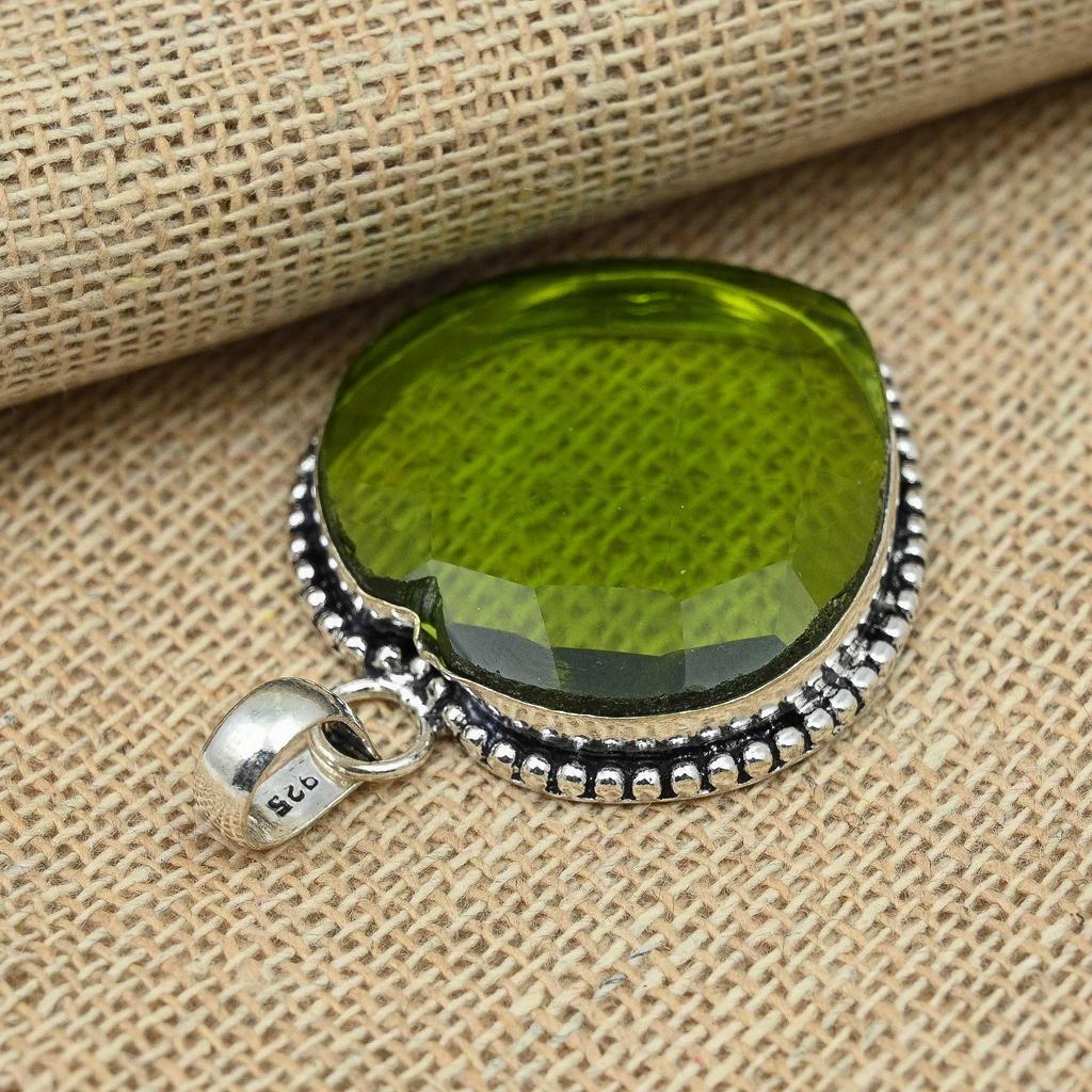 Чудесный Перидот Драгоценный Камень Стерлингового Серебра 925 Ювелирные Изделия Кулон Ручной Работы Античный Подарок Для Нее