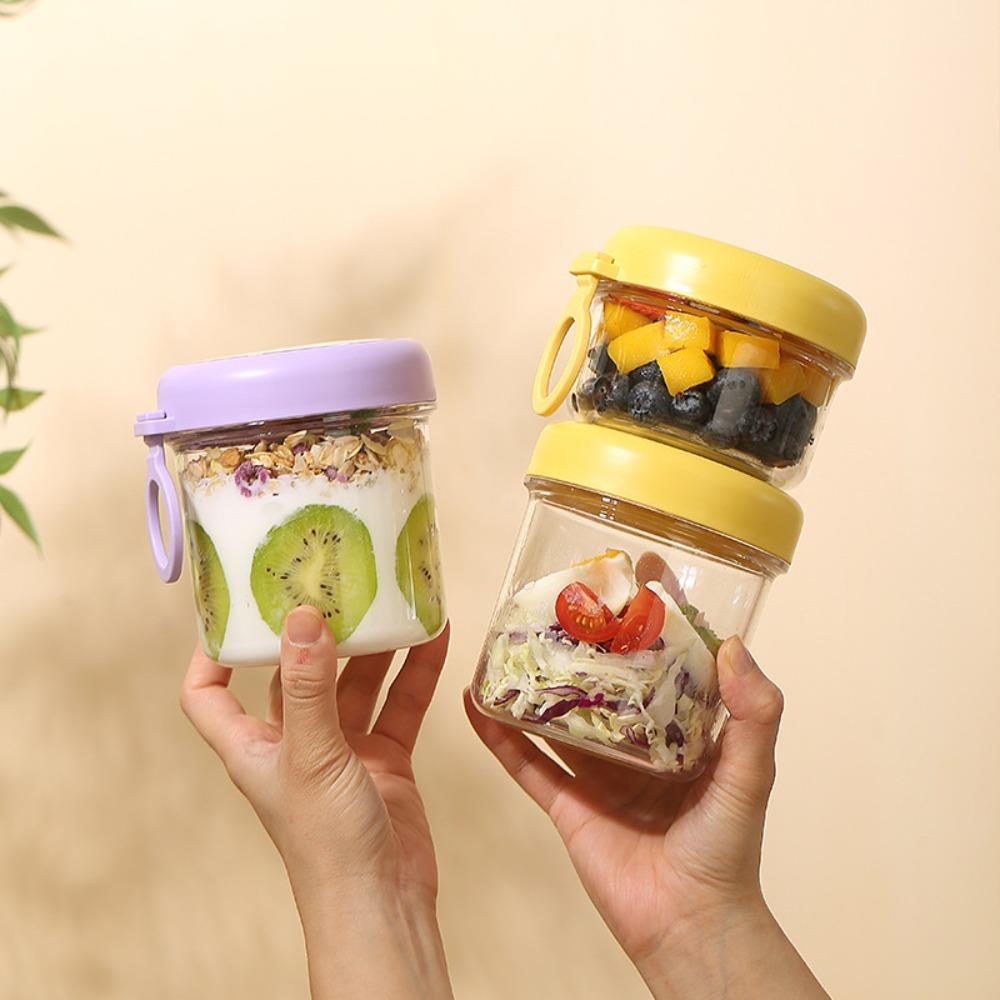 Transparent Salad Cup 2 Layer Oatmeal Cup Portable Food Storage Container Office