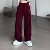 Harajuku Woman Oversize Wine Red Striped Sweatpants Spring Autumn Elastic Waist Hip Hop Streetwear Joggers Sport Casual Trousers