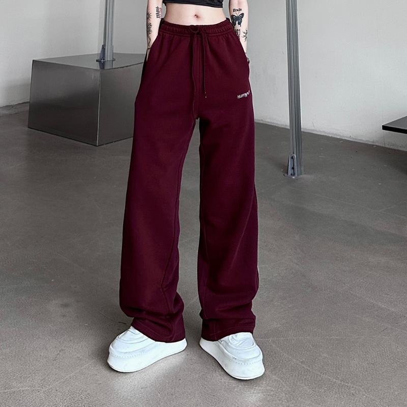 Harajuku Woman Oversize Wine Red Striped Sweatpants Spring Autumn Elastic Waist Hip Hop Streetwear Joggers Sport Casual Trousers