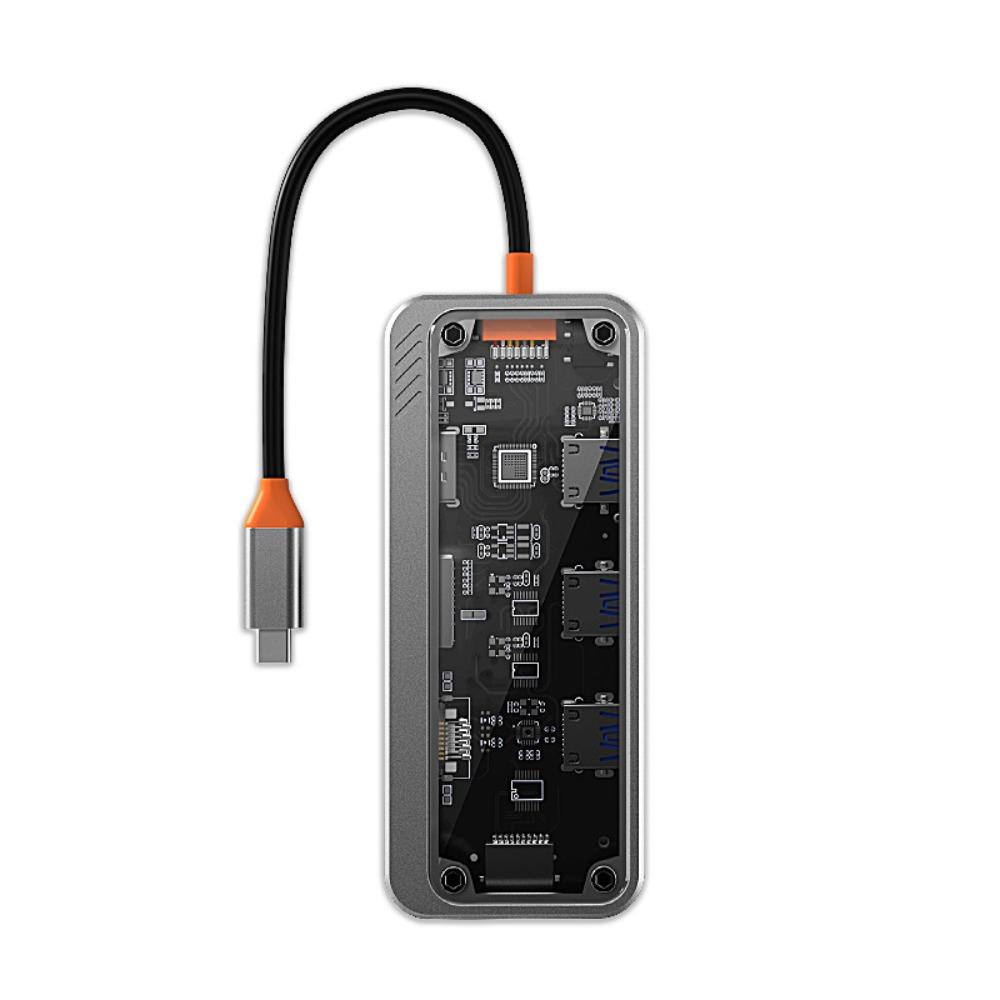 USB-концентратор Type-C 10 в 1 с прозрачным дизайном, многофункциональный док-адаптер