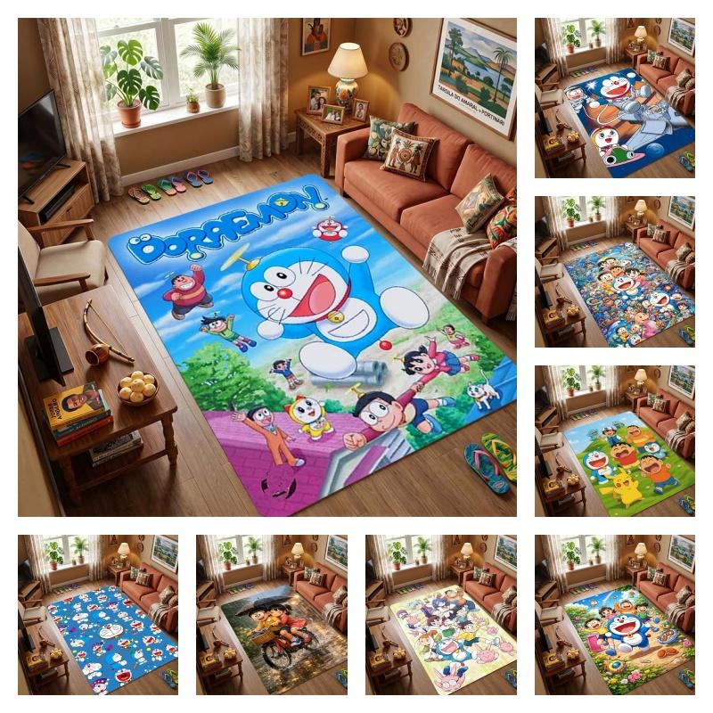 Doraemon & Friends Flying with Bamboo-Copter Area Rug, Non-Slip Floor Mat with Anime Print, Durable Carpet for Kids Bedroom