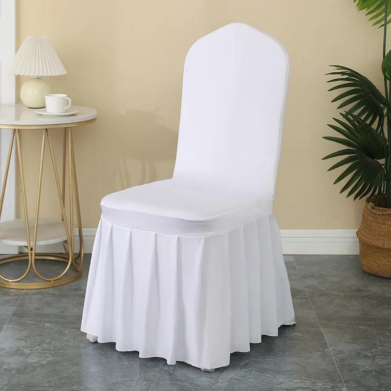 1-6pcs Thick High Elastic Stretch Chair Cover Wedding Spandex Pleated Skirt Chair Slipcovers For Birthday Party Banquet Decor