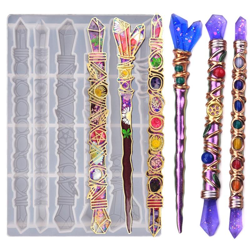 DIY Crystal Epoxy Resin Mold Magic Wand Scepter Ceremony Hairpin Mirror Silicone Mold for Resin